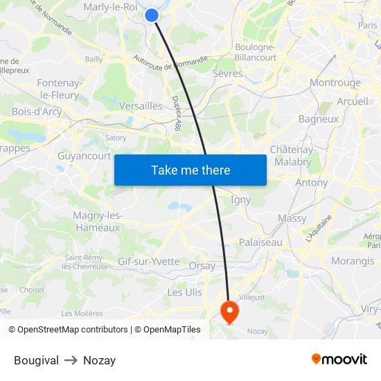 Bougival to Nozay map