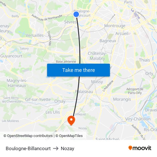 Boulogne-Billancourt to Nozay map