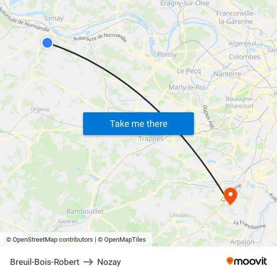 Breuil-Bois-Robert to Nozay map