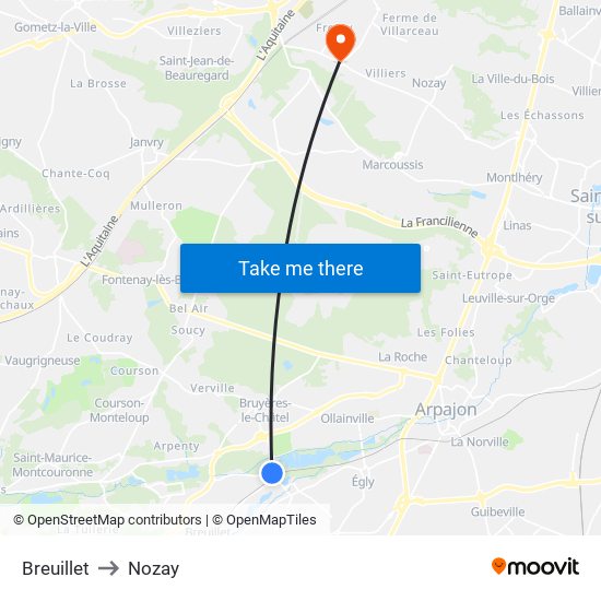 Breuillet to Nozay map