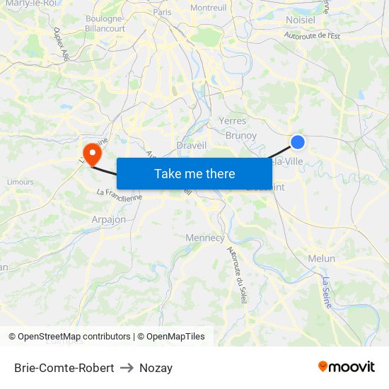 Brie-Comte-Robert to Nozay map
