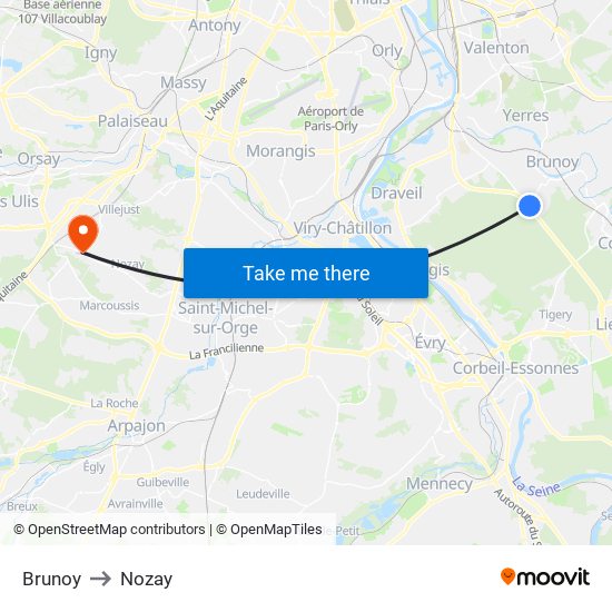 Brunoy to Nozay map