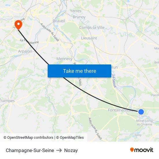 Champagne-Sur-Seine to Nozay map