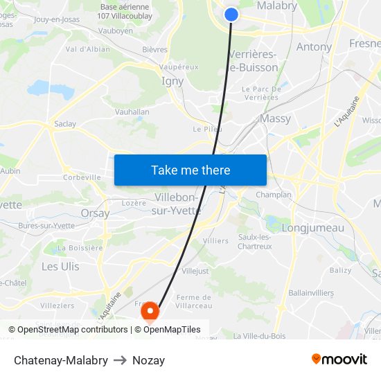Chatenay-Malabry to Nozay map