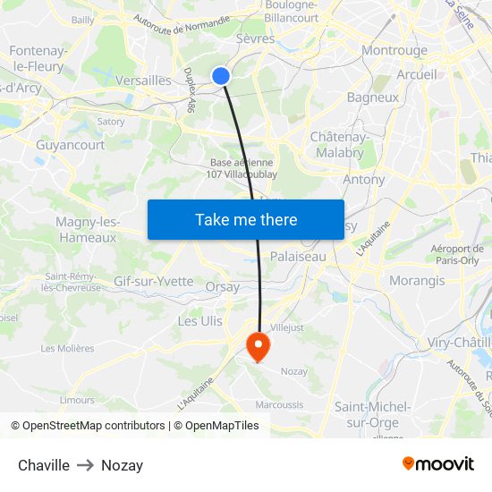 Chaville to Nozay map