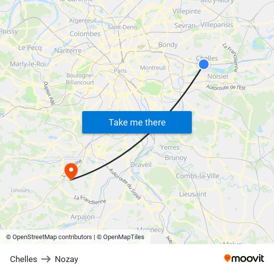 Chelles to Nozay map