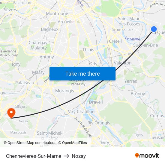 Chennevieres-Sur-Marne to Nozay map
