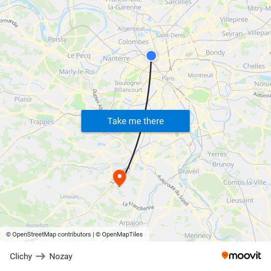 Clichy to Nozay map