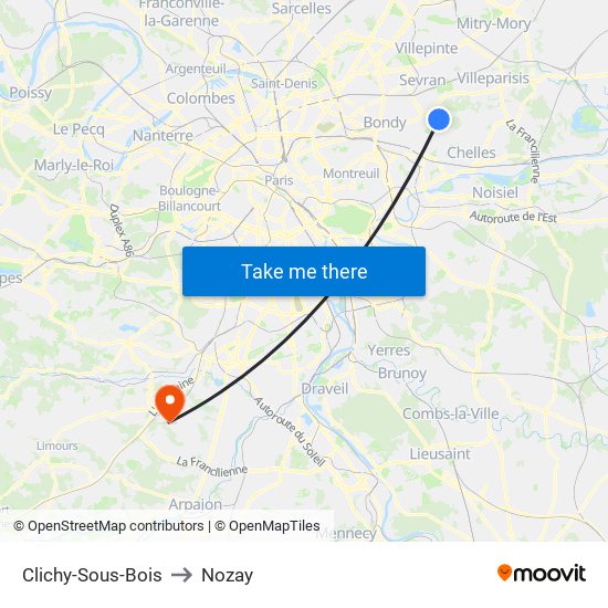 Clichy-Sous-Bois to Nozay map