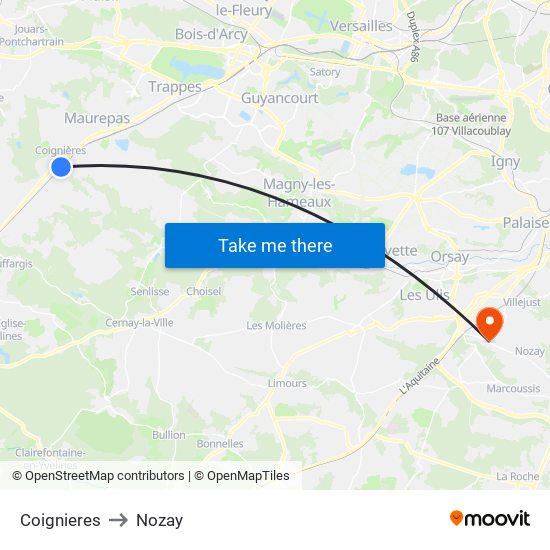 Coignieres to Nozay map