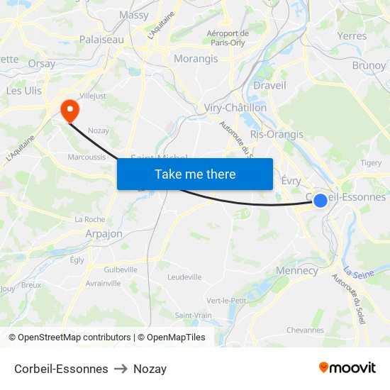 Corbeil-Essonnes to Nozay map