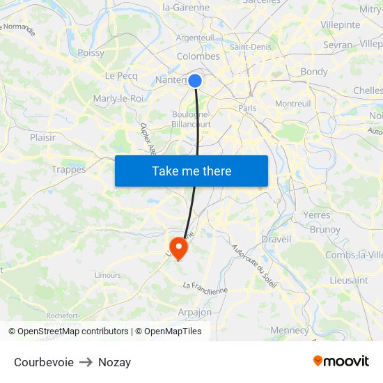 Courbevoie to Nozay map