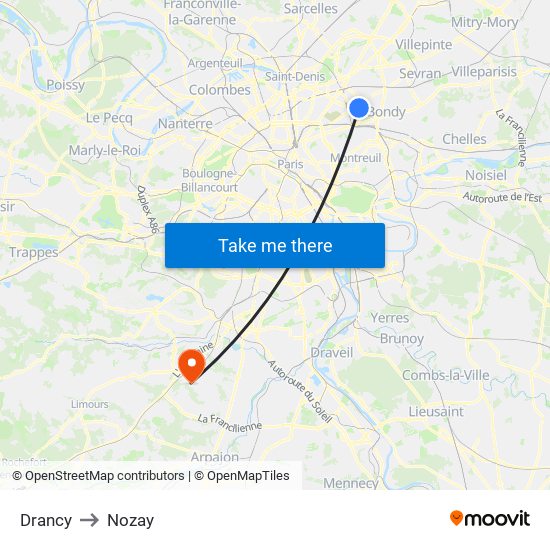 Drancy to Nozay map