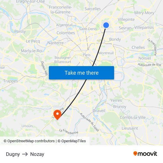 Dugny to Nozay map