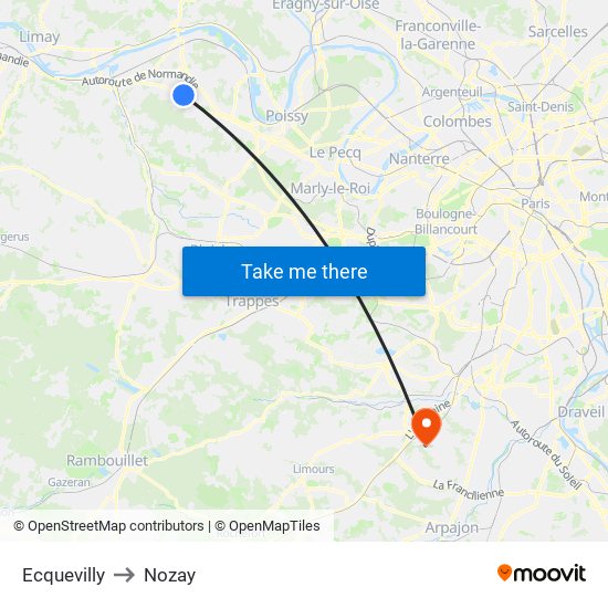 Ecquevilly to Nozay map