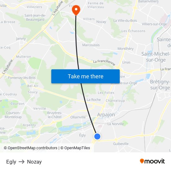 Egly to Nozay map