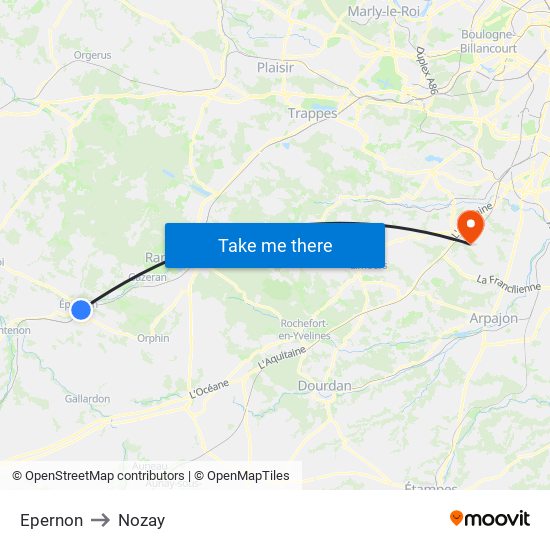 Epernon to Nozay map