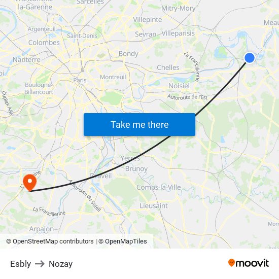 Esbly to Nozay map