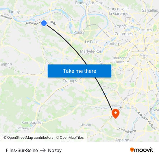 Flins-Sur-Seine to Nozay map