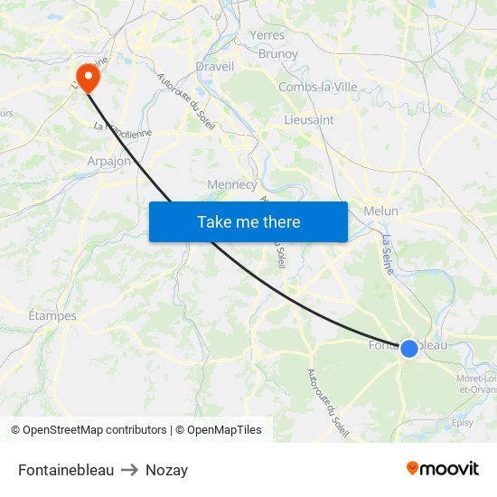 Fontainebleau to Nozay map
