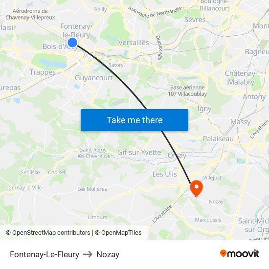 Fontenay-Le-Fleury to Nozay map