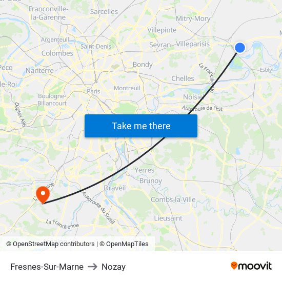 Fresnes-Sur-Marne to Nozay map