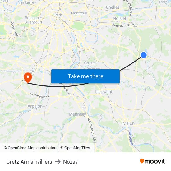 Gretz-Armainvilliers to Nozay map