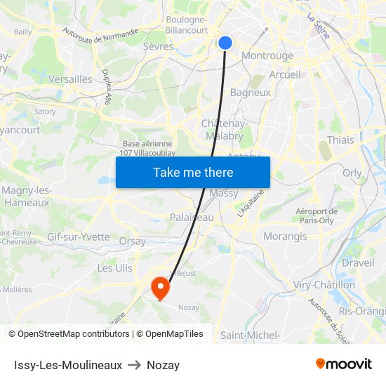 Issy-Les-Moulineaux to Nozay map