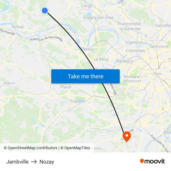 Jambville to Nozay map