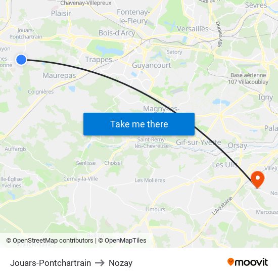 Jouars-Pontchartrain to Nozay map