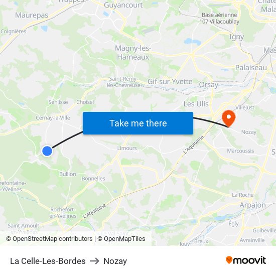 La Celle-Les-Bordes to Nozay map
