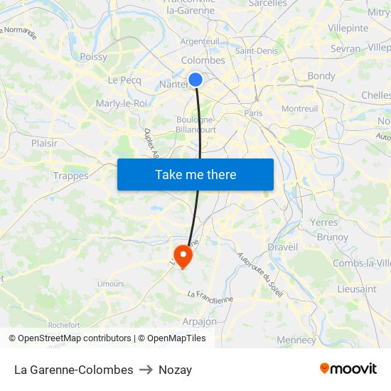 La Garenne-Colombes to Nozay map