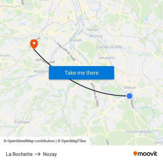 La Rochette to Nozay map