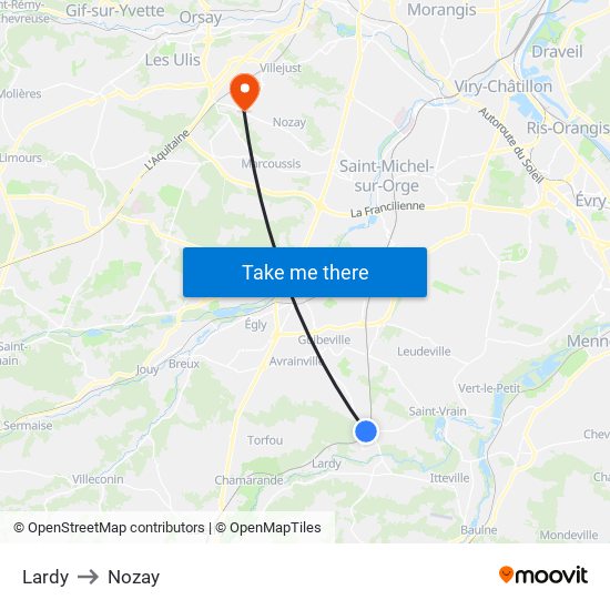 Lardy to Nozay map
