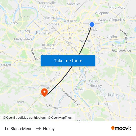 Le Blanc-Mesnil to Nozay map