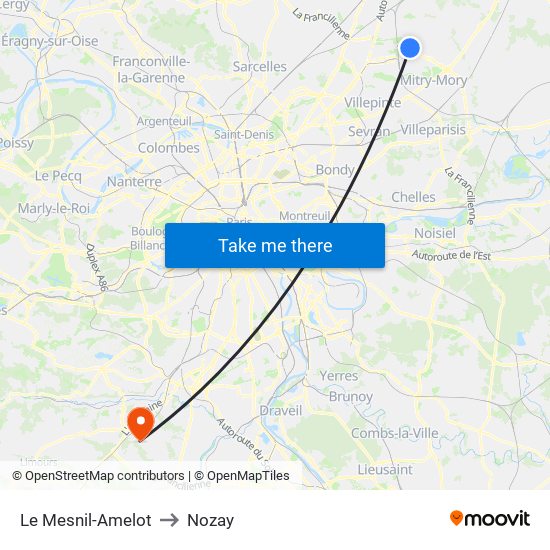 Le Mesnil-Amelot to Nozay map