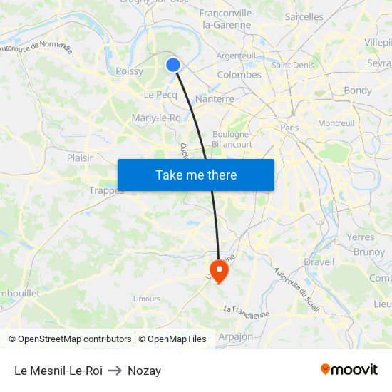 Le Mesnil-Le-Roi to Nozay map