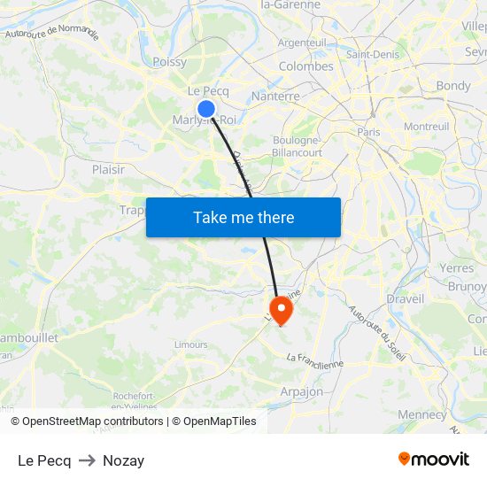 Le Pecq to Nozay map