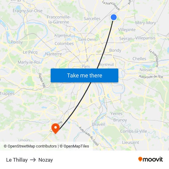 Le Thillay to Nozay map