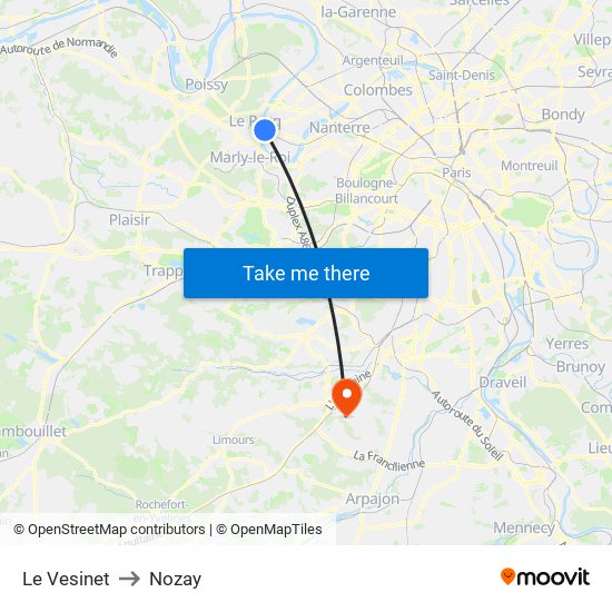 Le Vesinet to Nozay map