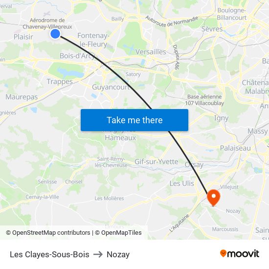 Les Clayes-Sous-Bois to Nozay map