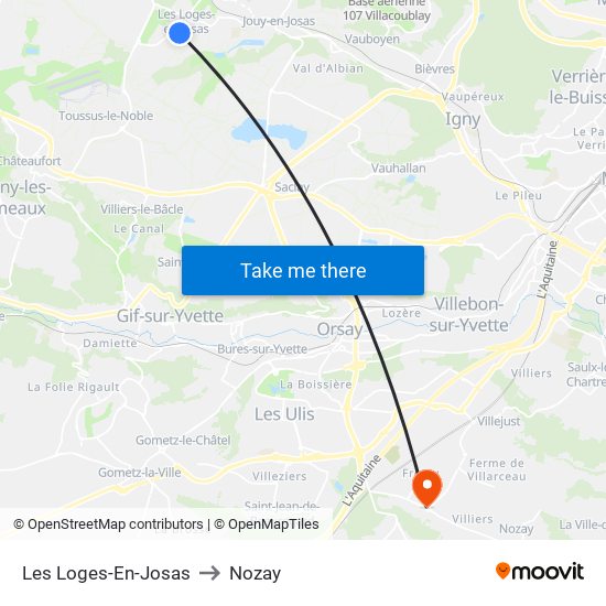 Les Loges-En-Josas to Nozay map