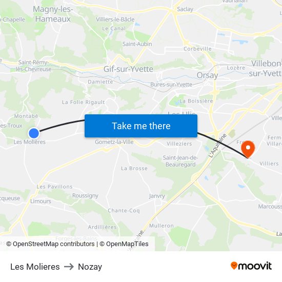 Les Molieres to Nozay map