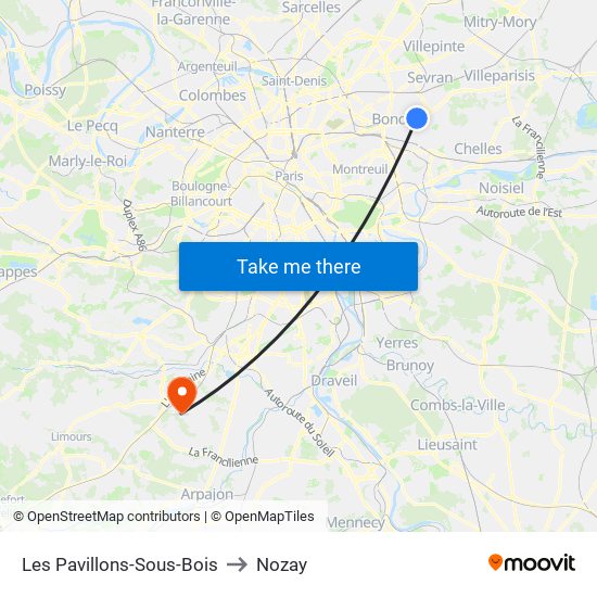 Les Pavillons-Sous-Bois to Nozay map