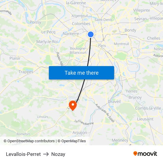 Levallois-Perret to Nozay map