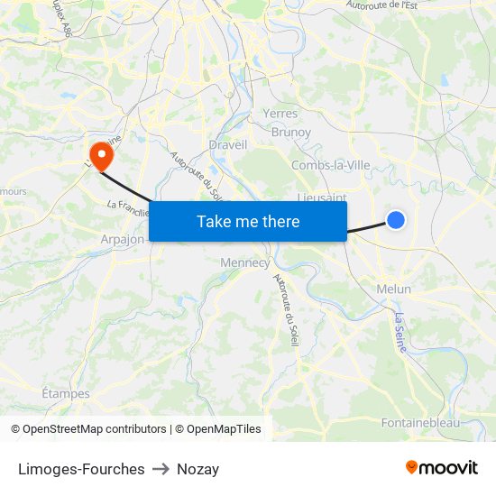 Limoges-Fourches to Nozay map