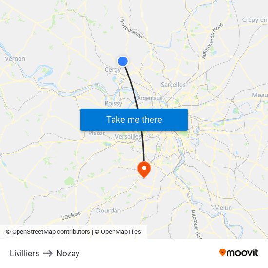 Livilliers to Nozay map