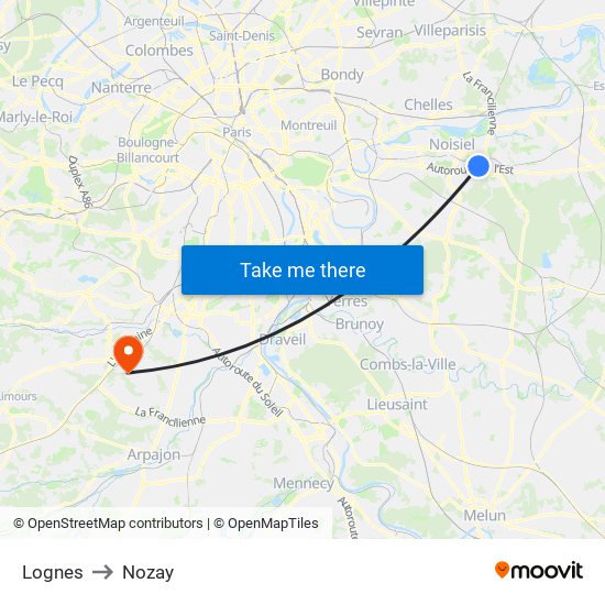 Lognes to Nozay map