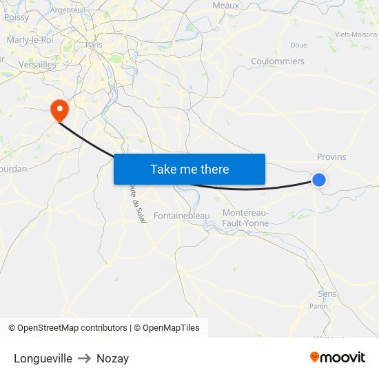 Longueville to Nozay map