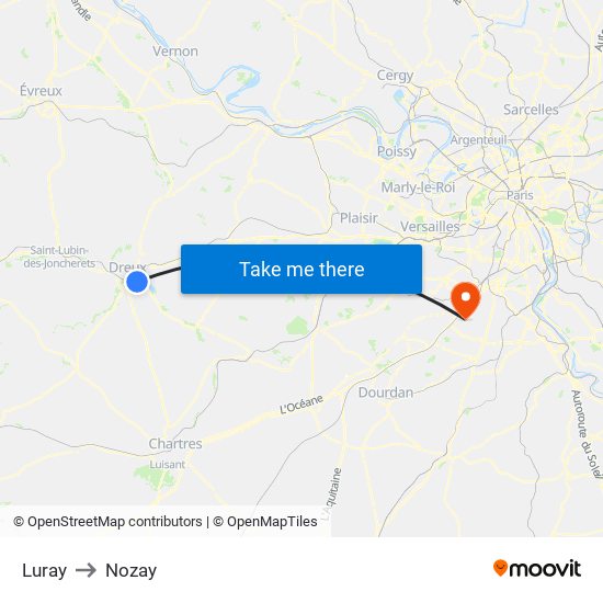 Luray to Nozay map